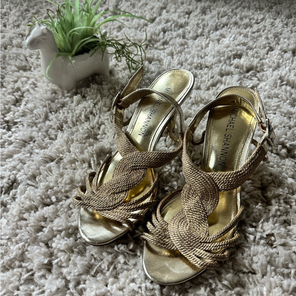 Michael Shannon women’s fancy evening gold open toe going out high heel …